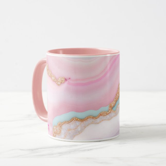 Light Blue Pink Agate Marble Trendy Collection Tasse (Vorderseite Links)