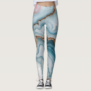 Light Blue Pink Gold Agate Marble Modernes Design Leggings