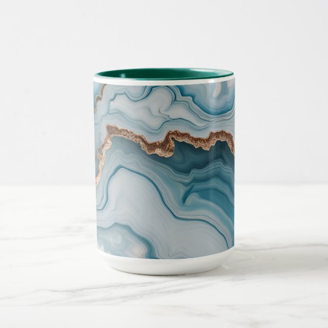 Light Blue Pink Gold Agate Marble Modernes Design Tasse (Zentrum)