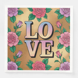 Light Blue Pink LIEBE Gold Napkins Set Serviette