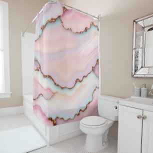 Light Blue Pink Marble Agate Modern Collection Duschvorhang