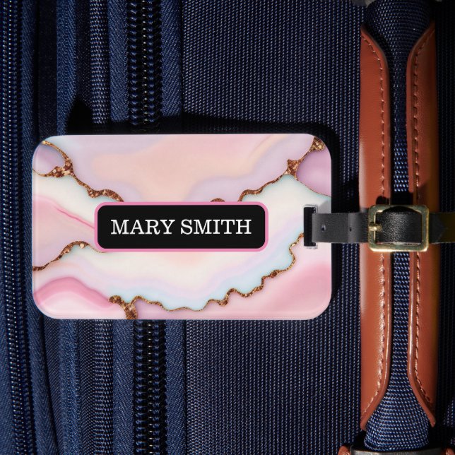Light Blue Pink Marble Agate Modern Collection Gepäckanhänger (Vorderseite Insitu 4)