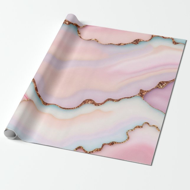 Light Blue Pink Marble Agate Modern Collection Geschenkpapier (Ungerollt)