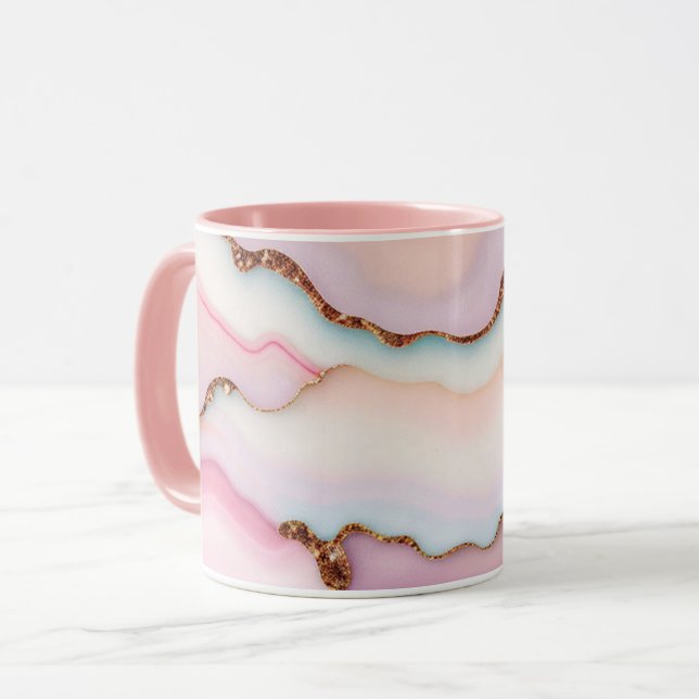 Light Blue Pink Marble Agate Modern Collection Tasse (Vorderseite Links)