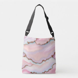 Light Blue Pink Marble Agate Modern Collection Tragetaschen Mit Langen Trägern