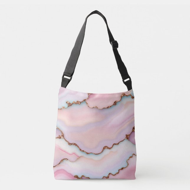 Light Blue Pink Marble Agate Modern Collection Tragetaschen Mit Langen Trägern (Vorderseite)