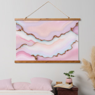 Light Blue Pink Marble Agate Modern Collection Wandteppich Mit Holzrahmen