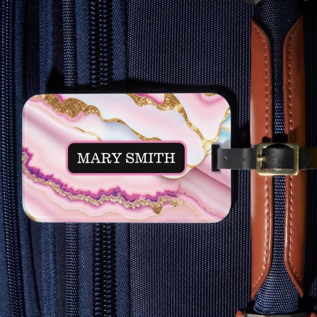Light Blue Pink Marble Agate Trendy Collection Gepäckanhänger (Vorderseite Insitu 4)