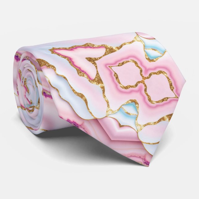 Light Blue Pink Marble Agate Trendy Collection Krawatte (Gerollt)