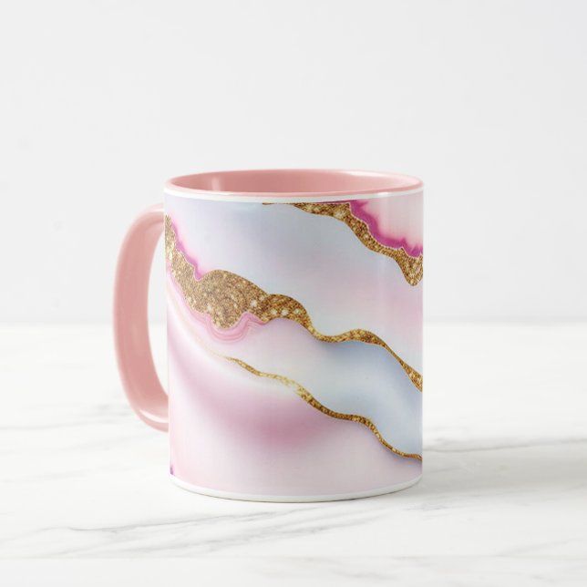 Light Blue Pink Marble Agate Trendy Collection Tasse (Vorderseite Links)