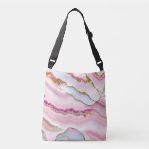 Light Blue Pink Marble Agate Trendy Collection Tragetaschen Mit Langen Trägern
