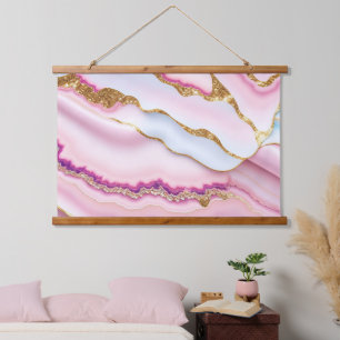 Light Blue Pink Marble Agate Trendy Collection Wandteppich Mit Holzrahmen