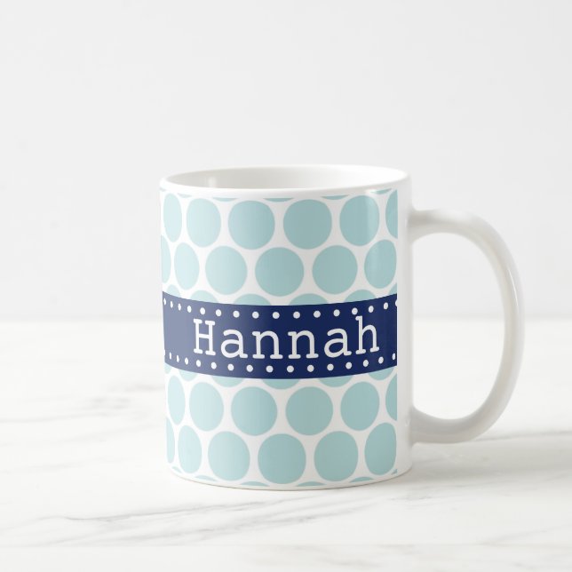 Light Blue Polka Dot Pattern Blue Banner Kaffeetasse (Rechts)