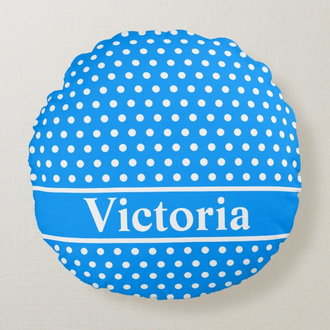 Light Blue Polka Dots Rundes Kissen (Vorderseite)