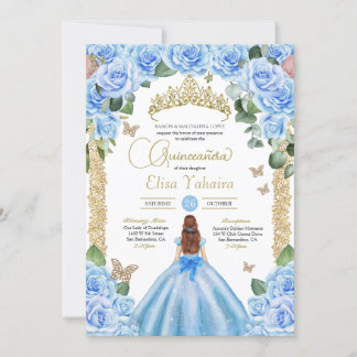 Light Blue Princess Dress Butterfly Quinceañera Einladung