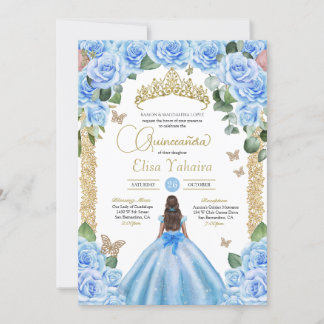 Light Blue Princess Dress Butterfly Quinceanera Einladung