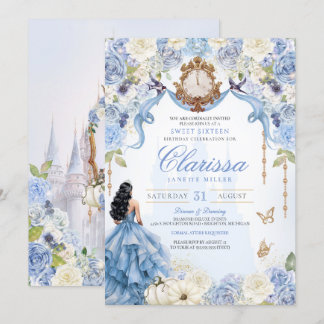 Light Blue Princess Sweet 16 Aschenella V2 Einladung