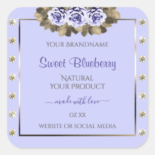 Light Blue Product Labels Blue Rose Gold Jewels Quadratischer Aufkleber