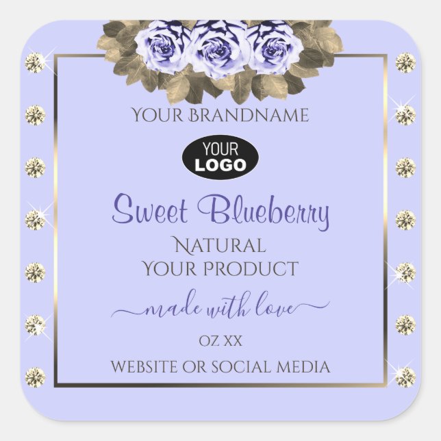Light Blue Product Labels Blue Rose Jewels Logo Quadratischer Aufkleber (Vorderseite)