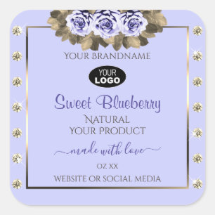 Light Blue Product Labels Blue Rose Jewels Logo Quadratischer Aufkleber
