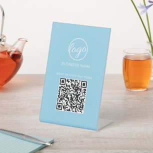 Light Blue QR Logomenü Restaurant Business Sockelschild