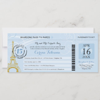 Light Blue Quinceanera Boarding Pass - Paris Einladung