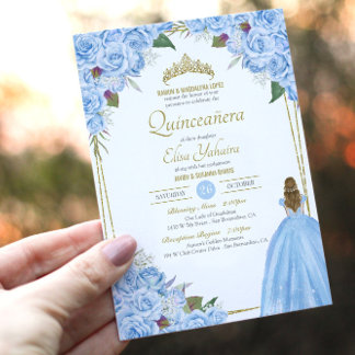 Light Blue Quinceanera Elegante Dress Rose Florenz Einladung