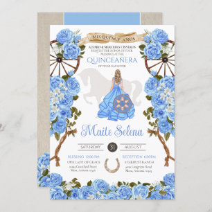 Light Blue Quinceanera Elegante Rose Western Charr Einladung