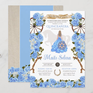 Light Blue Quinceanera Elegante Rose Western Charr Einladung