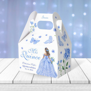 Light Blue Quinceñera Butterfly und Rose Blütenblu Geschenkschachtel