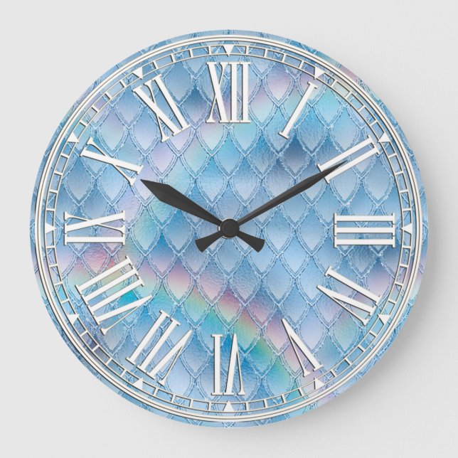 Light Blue & Rainbow & Glitzern Dragon Scales Große Wanduhr (Vorderseite)