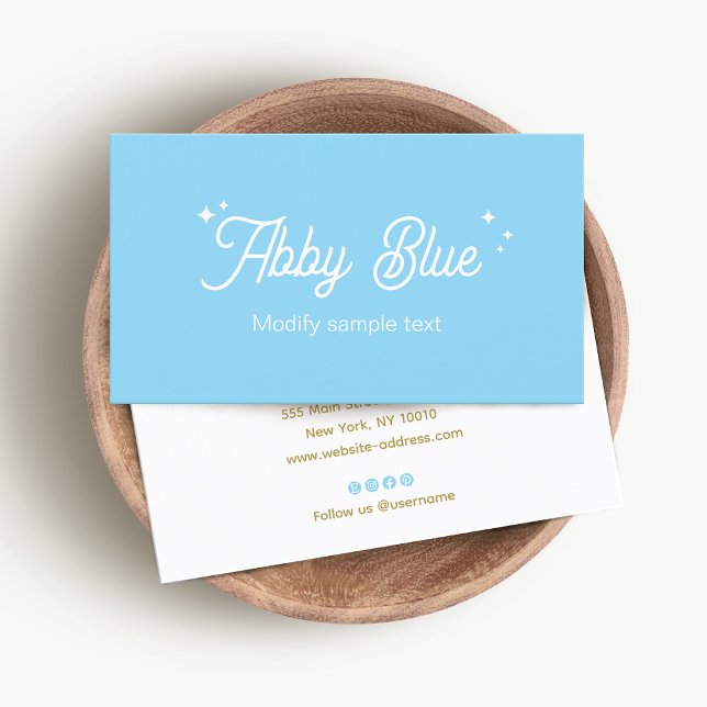 Light Blue Retro Script Stars Business Card Visitenkarte (Von Creator hochgeladen)
