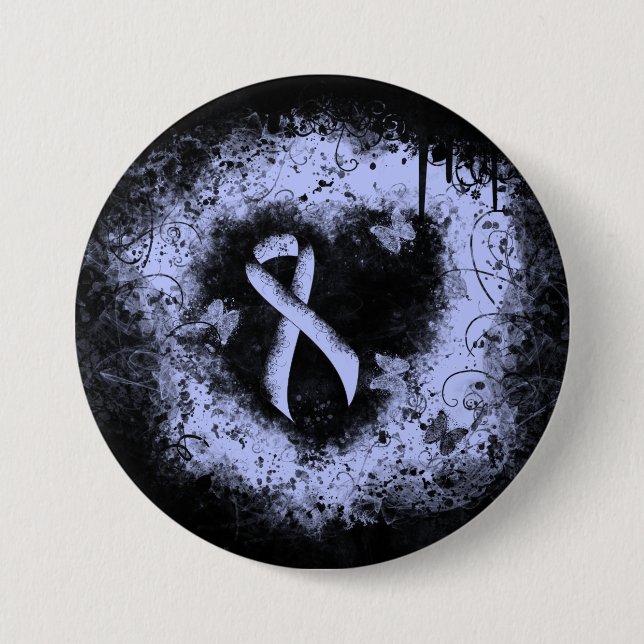 Light Blue Ribbon Grunge Herz Button (Vorderseite)