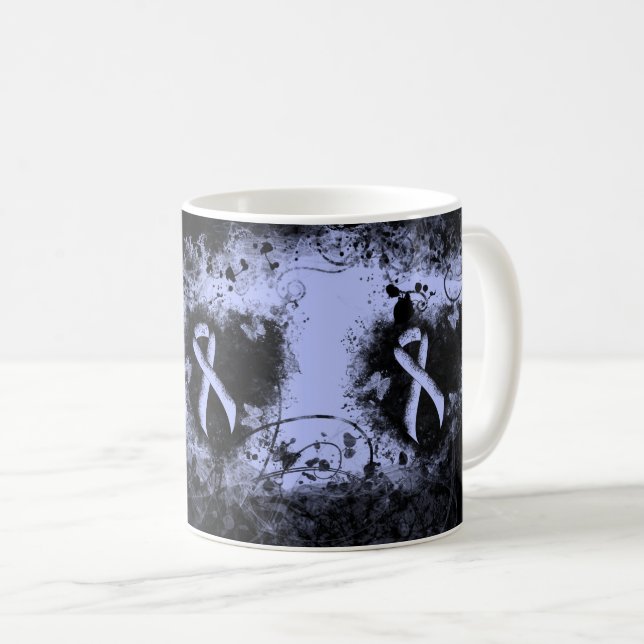 Light Blue Ribbon Grunge Herz Tasse (VorderseiteRechts)