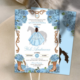 Light Blue Rose Boots Charro Vestidos Quinceanera Einladung