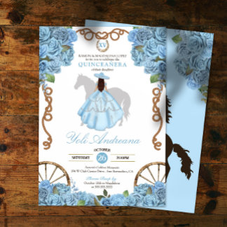Light Blue Rose Charra Quinceanera Einladung