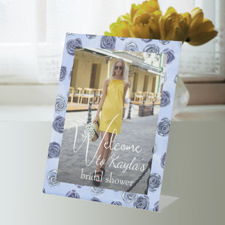 Light Blue Roses Bridal Shower Photo Welcome Sockelschild