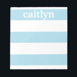 Light Blue Rugby Stripes Personalisiert Notizblock<br><div class="desc">Diese Notizblöcke sind hell und fröhlich und machen ein perfektes Geschenk oder Ergänzung zu Ihrem Schreibtisch. Passen Sie das Notizblock mit einem Namen mithilfe des Vorlagenformulars an. Verwenden Sie die Funktion "Anpassen",  um eine andere Stripfarbe auszuwählen.</div>