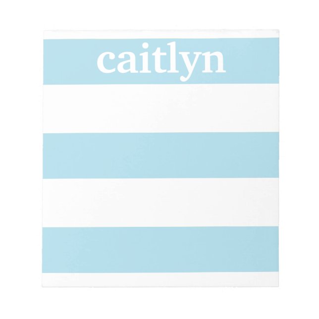 Light Blue Rugby Stripes Personalisiert Notizblock (Vorderseite)