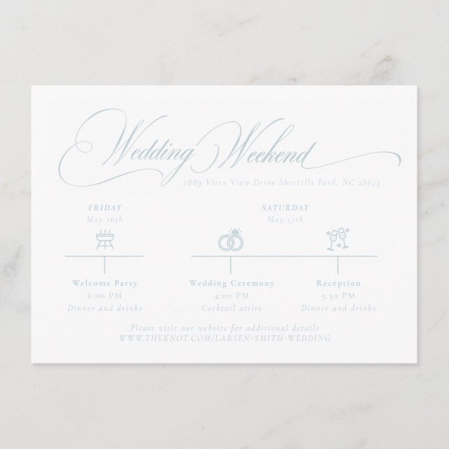 Light Blue "S" Monogram Wedding Card Begleitkarte (Vorderseite)