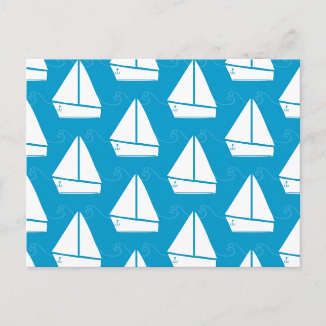 Light Blue Sailboat Pattern Postkarte (Vorderseite)