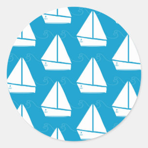 Light Blue Sailboat Pattern Runder Aufkleber