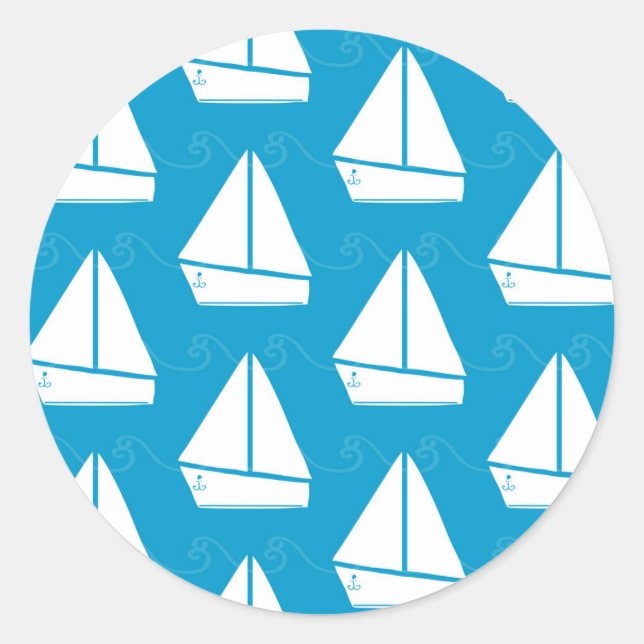 Light Blue Sailboat Pattern Runder Aufkleber (Vorderseite)