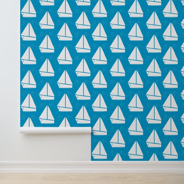 Light Blue Sailboat Pattern Tapete (Anwendung)