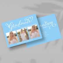 Light Blue Script Photo Collage Graduation Card
