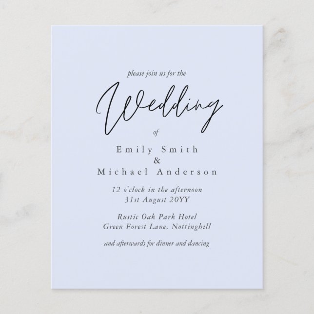 Light Blue Script Typografy only Budget Wedding (Vorderseite)