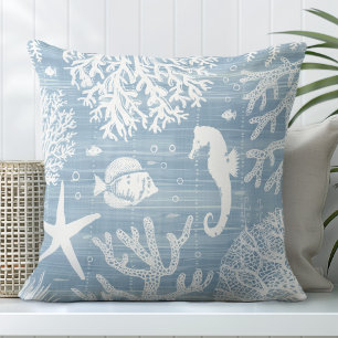 Light Blue Seepferd Throw Pillow Kissen