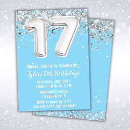 Light Blue Silver 17. Geburtstagsparty Einladung