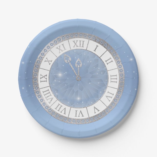 Light Blue Silver Cinderella Clock Princess Party Pappteller (Vorderseite)