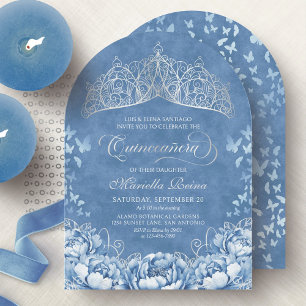 Light Blue Silver Crown Tiara Quinceanera Einladung